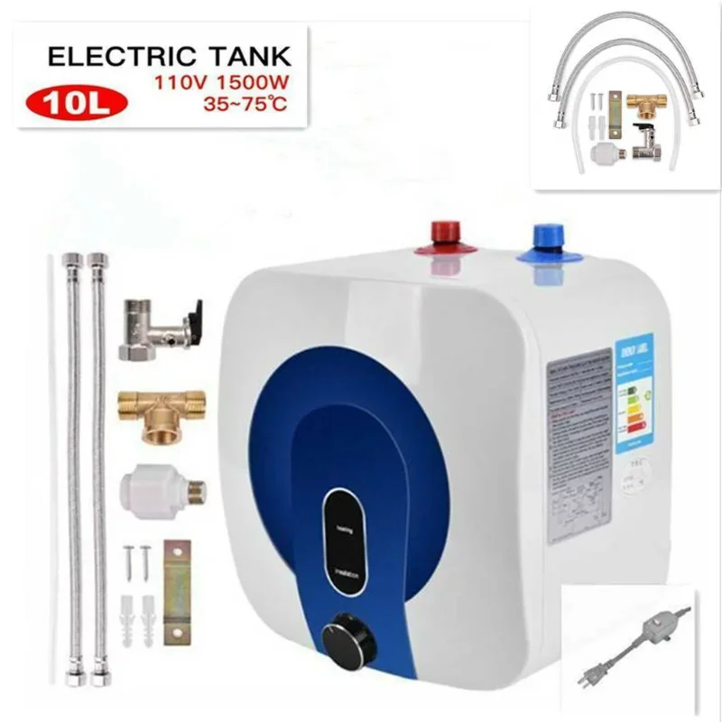 110V 10L Electric Tankless Hot Water Heater Kitchen Bathroom Home 35℃-75℃