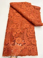popular burnt orange 3d lace fabric 5 yards for african nigeria lady dress sewing fabric embroidered wedding party dress ly605