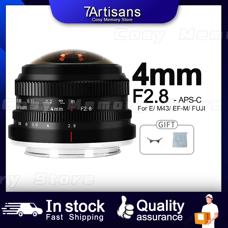 7artisans 4 мм F2.8 225 ° Круглый объектив Fisheye MF Prime для камер Sony E Fujifx Micro 4/3 с креплением Canon