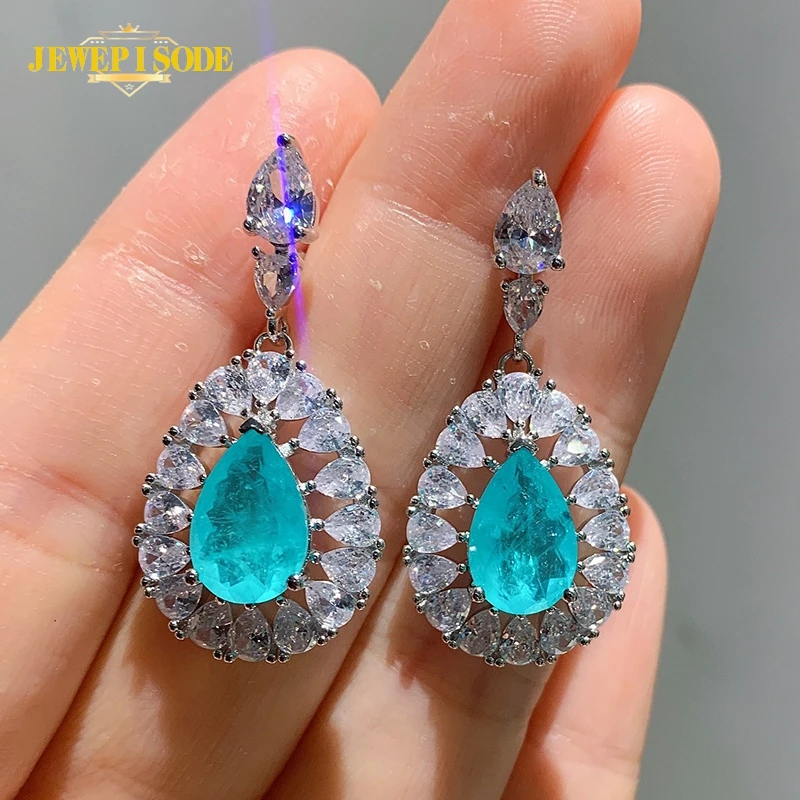 

Jewepisode 925 Sterling Silver Pear Cut Paraiba Tourmaline Emerald Gemstone Drop Earrings for Women Fine Jewelry Gift Wholesale