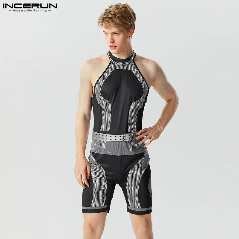 

Men Rompers Printing Summer O-neck Sleeveless Fitness Streetwear Fashion Male Jumpsuits 2023 Shorts Casual Playsuits 5XL INCERUN