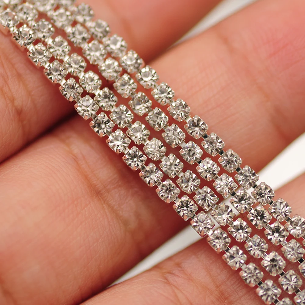 

SS6,8,10,12, Crystal Glass Rhinestones Cup Chain DIY Jewels Silver Setting Base Strass Sewing & Fabric Garment Accessories Stone