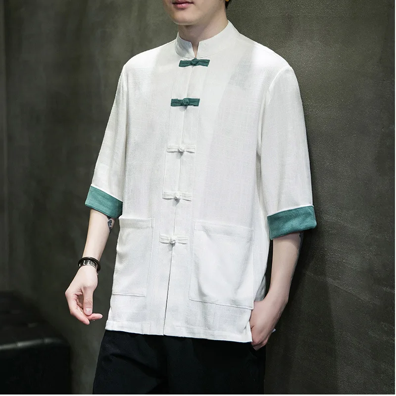 Рубашка для мальчиков из хлопка и льна Мужская традиционная китайская одежда