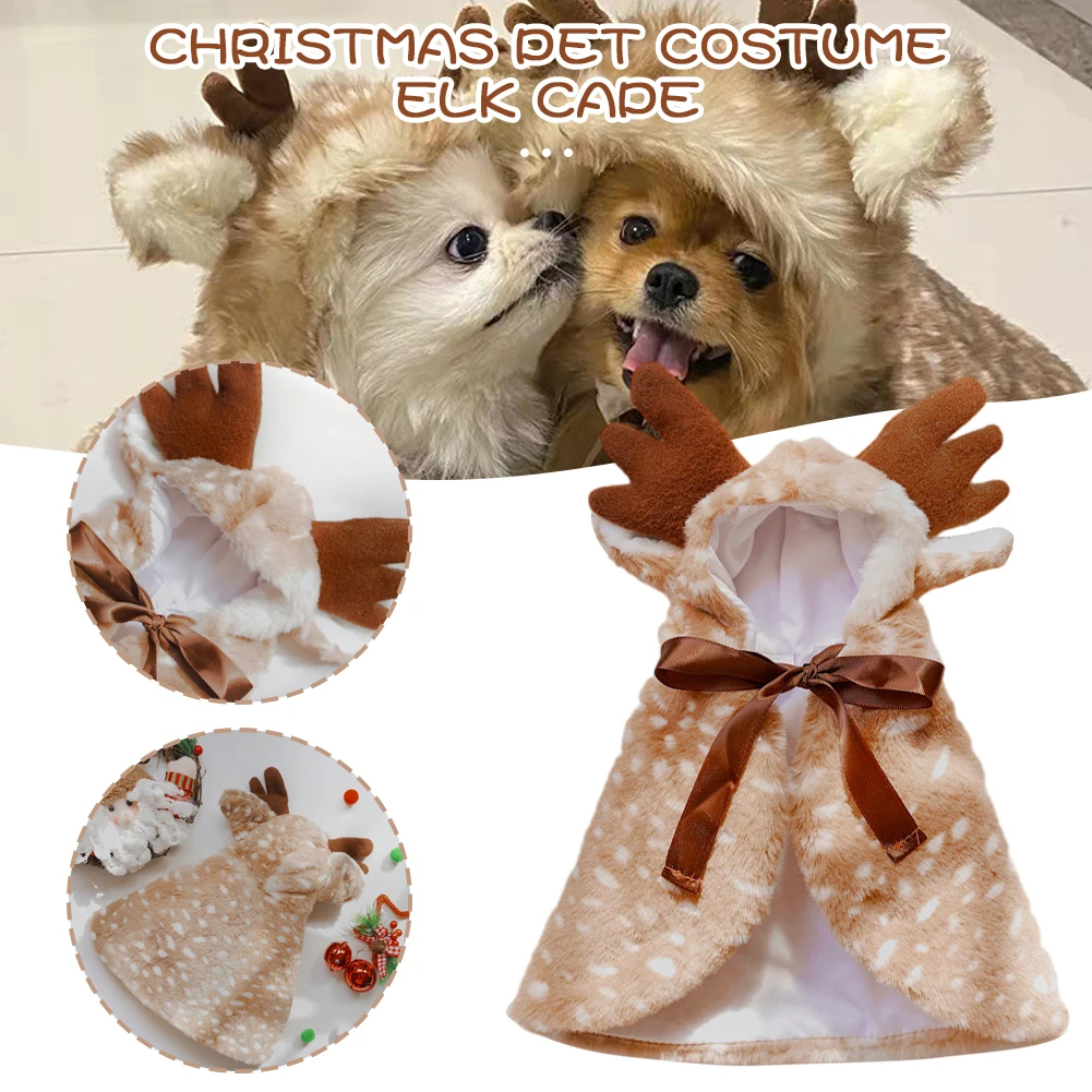 

Chirstmas Fluffy Elk-Shape Pet Cloak Fashion New Year Dogs Costume Pet Thermal Supplies