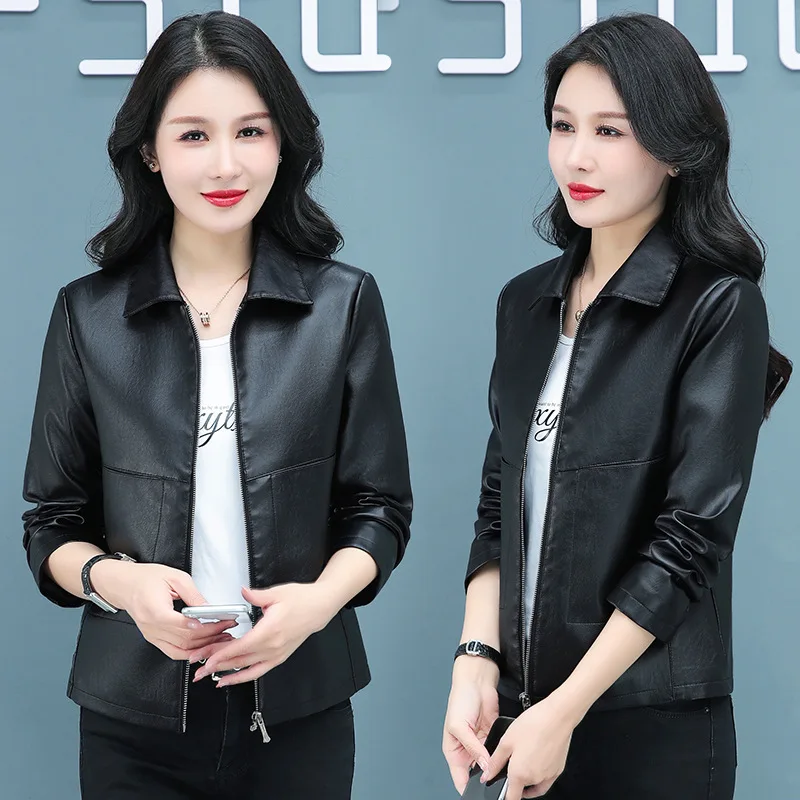 Fashionable Basic  Short Leather Coat for Women In Autumn 2022, Skinny Girl  Korean Simple PU Leather Coat Casual Lady Jacket