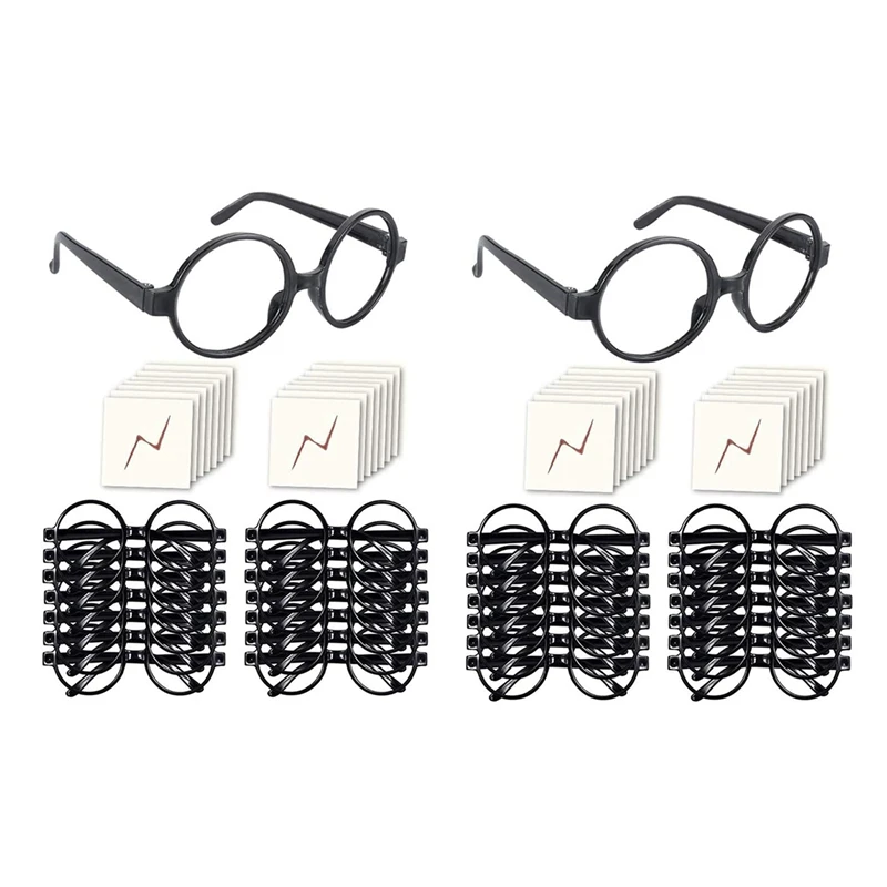 

32Pcs Wizard Glasses With Round Frame No Lenses And Tattoos For Kids Halloween,Costume Party