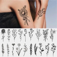 waterproof disposable temporary tattoo stickers plant lavender flower lines small fresh black white lily flower stickers