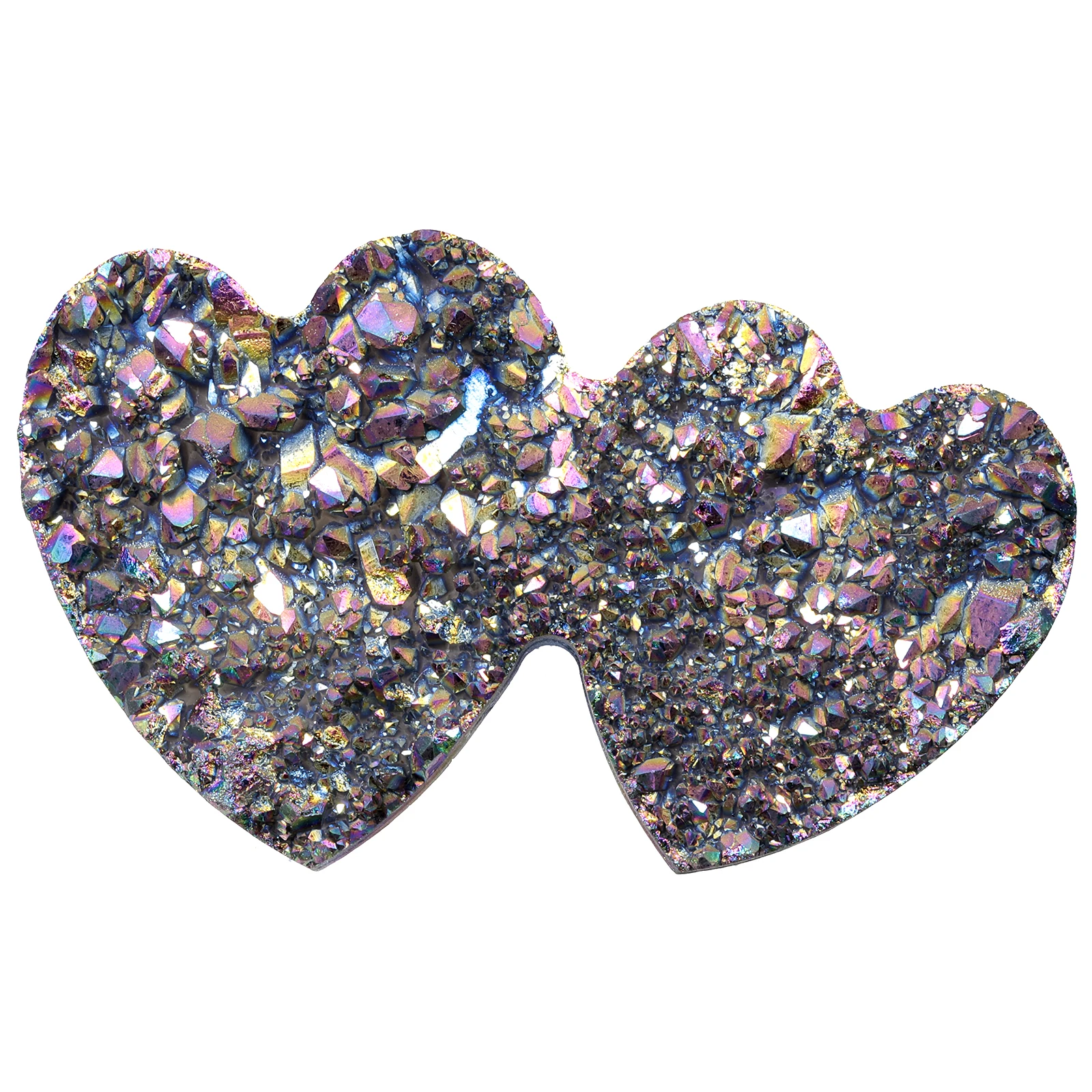 TUMBEELLUWA Double Love Heart Aura Crystal Cluster Electroplating Titanium Coating Rock Quartz Cluster Ornaments Room Decor