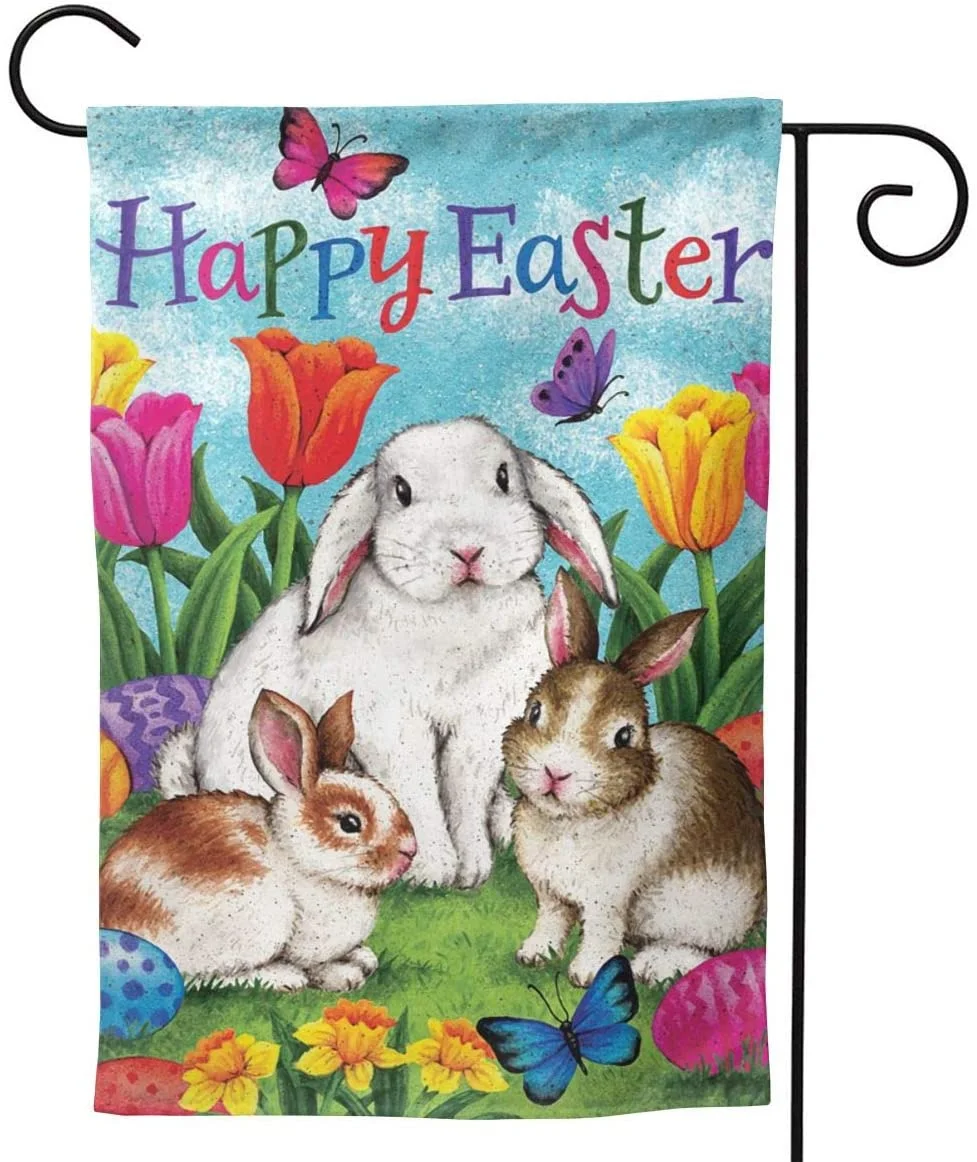 

Happy Easter Bunny Eggs Garden Flag Double Sided Vertical House Flags Happy Easter Bunny Eggs Yard Signs Outdoor Decor