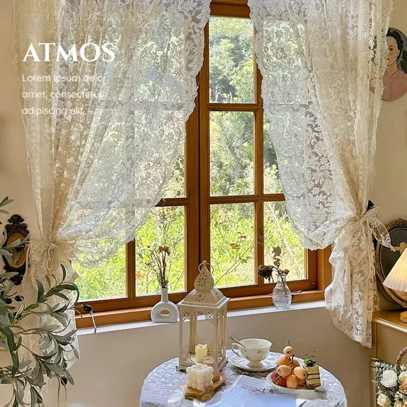 Французские шторы кружевная марля для гостиной кремовая ретро-спальня эркер