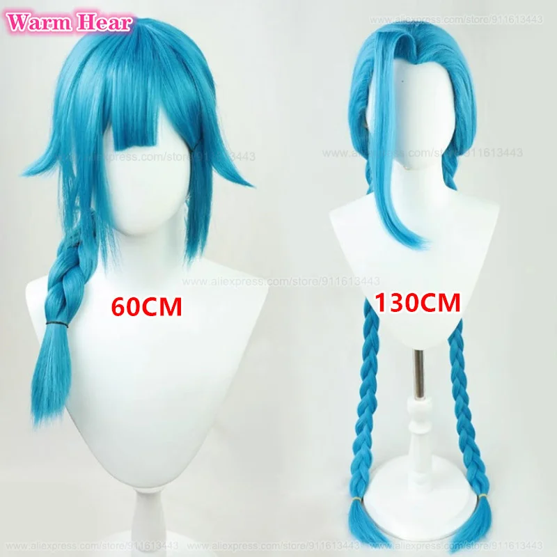 2 стиля игры LOL Arcane Jinx Синтетические волосы Длинная синяя коса Косплей Аниме Парик