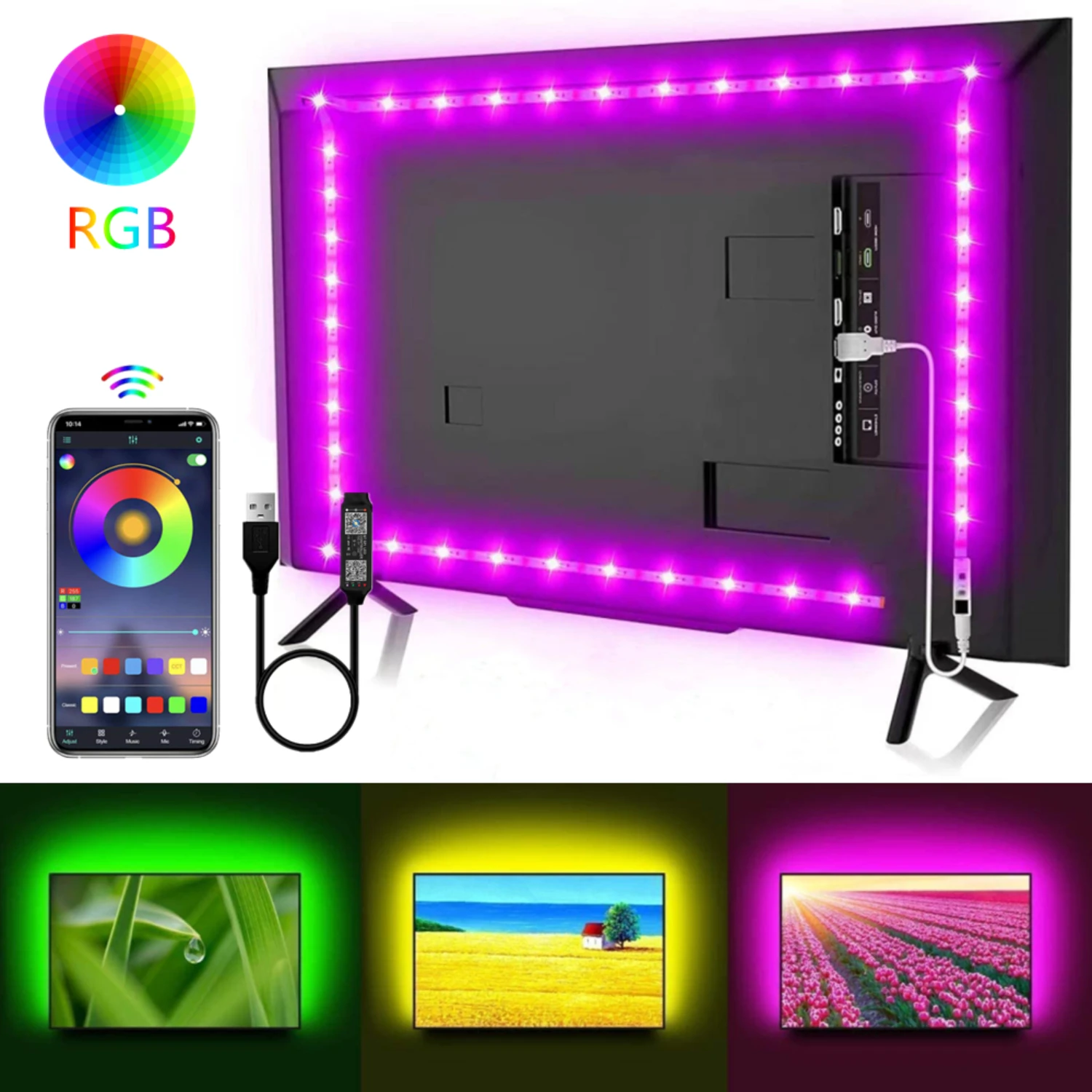 

Светодиодная лента RGB 2835, 5 В, с управлением через приложение