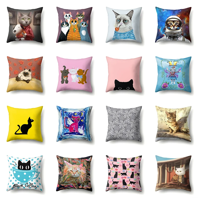 

Polyester Cartoon Pillowcase Orange Cat Leaf Scarf Square Pillow 45x45cm