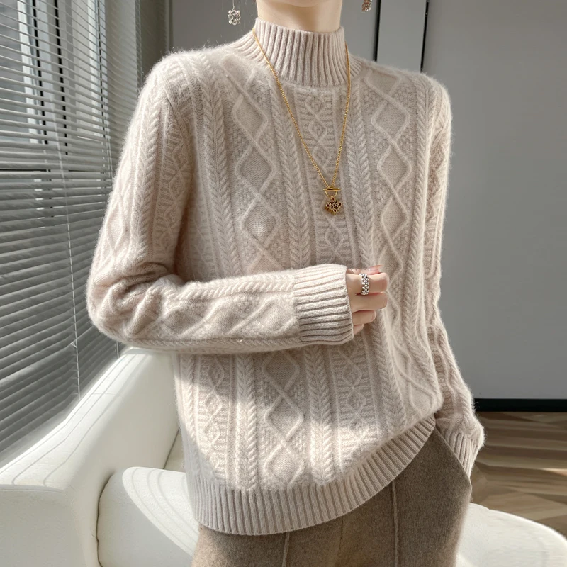 Осень/зима новый женский свитер пуловер полуводолазка из 100% мериносовой шерсти