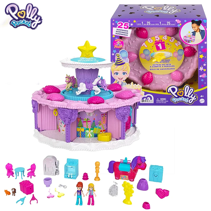 Original Polly Pocket Doll Birthday Cake Countdown for Birthday Week Mini Playset Girls Dolls Toys for Children Best Wishes Gift