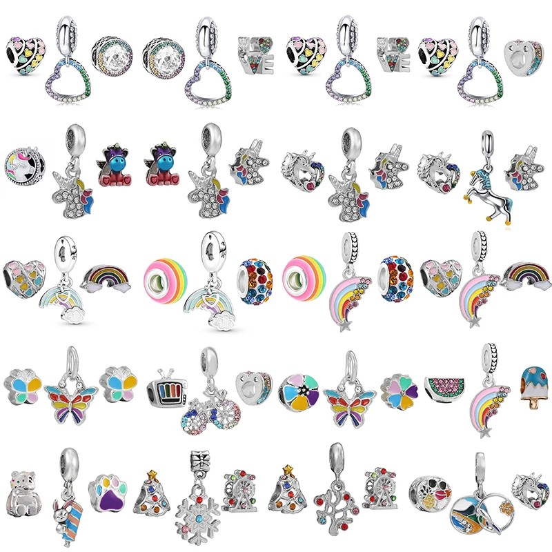 

3Pcs/Lot Colorful Crystal Rainbow Unicorn Beads Pendant Fit DIY Brand Charm Bracelets Necklaces For Women Fashion Jewelry Making