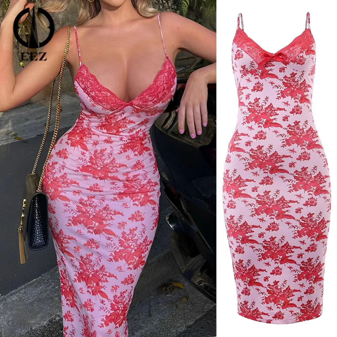 

Sexy Lace Floral Print Elegant Mini Dress Women Fashion Backless Bodycon Midi Dress Summer Suspender Dress Beach Casual Vestidos