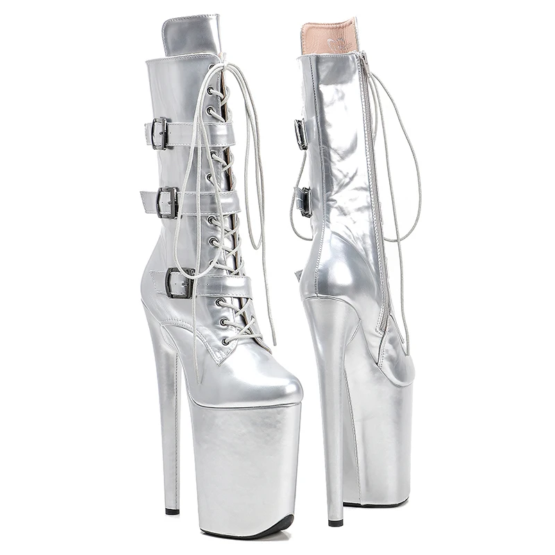 Leecabe 23CM/9Inch PU upper  lady fashion  boots   for  party  Platform  High Heels Pole Dance boot