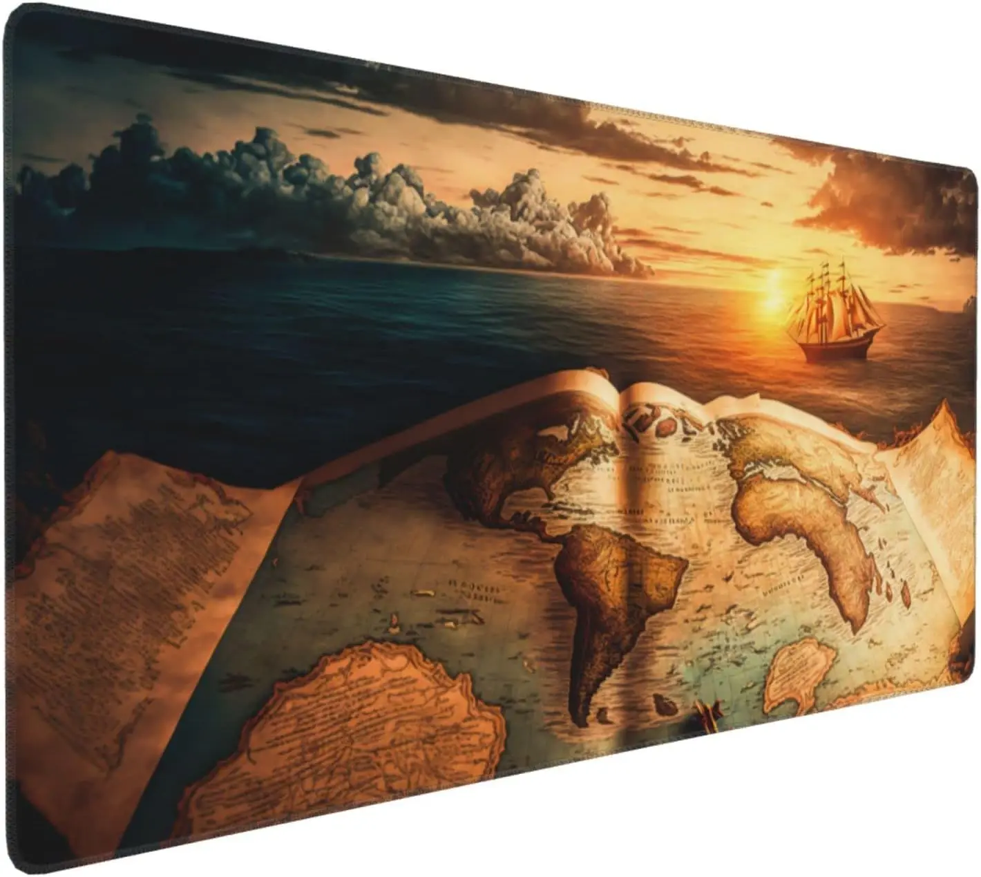 

Античный игровой коврик для мыши с картой мира, Нескользящий Резиновый коврик для мыши со сшитыми краями, водонепроницаемый коврик для мыши для офиса 35,4x15,7 Дюймов