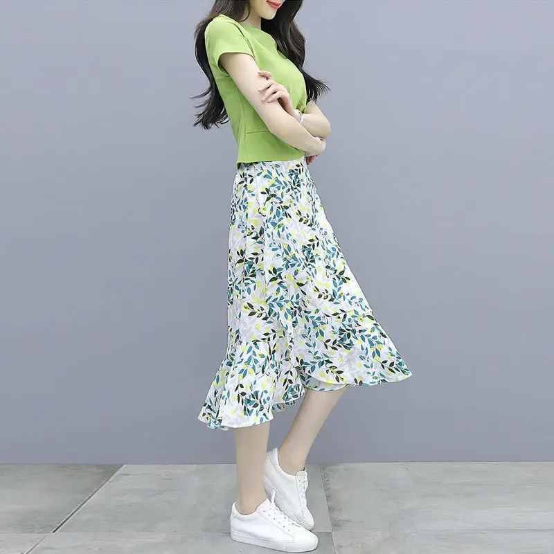 Милая и свежая шифоновая юбка с коротким рукавом однотонный топ цветочным