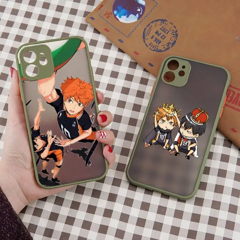 

Haikyuu Hinata attacks Anime Phone Case Green Color Matte Transparent For iPhone 13 12 Mini 11 Pro X XR XS Max 7 8 Plus