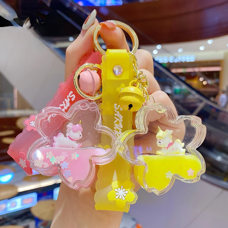 

Мультяшный акриловый брелок для ключей с цветком вишни в масле, плавающий единорог, женский симпатичный креативный брелок для ключей, подве...