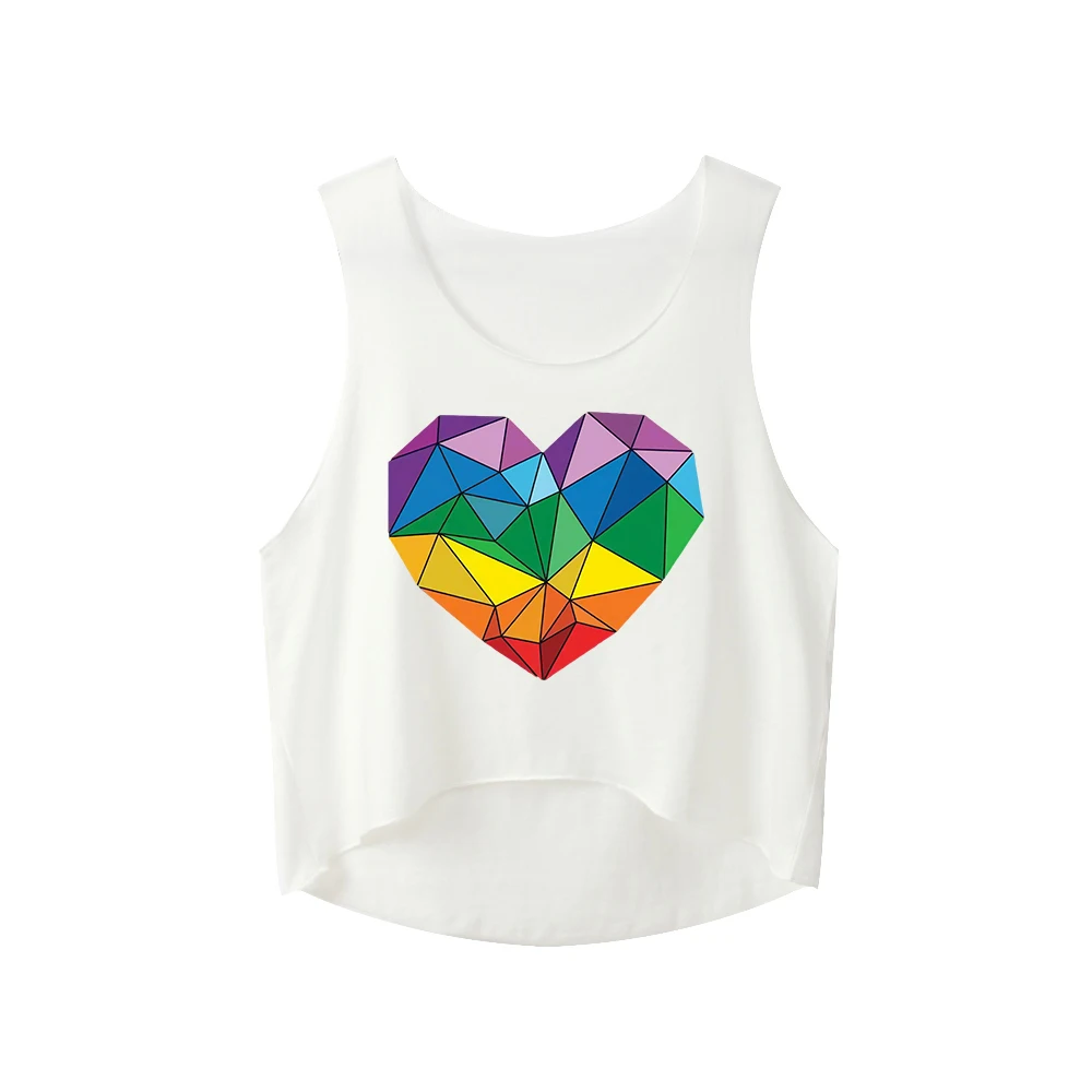 Асимметричный хлопковый кроп-топ ЛГБТ с радужным сердцем и надписью Love футболка