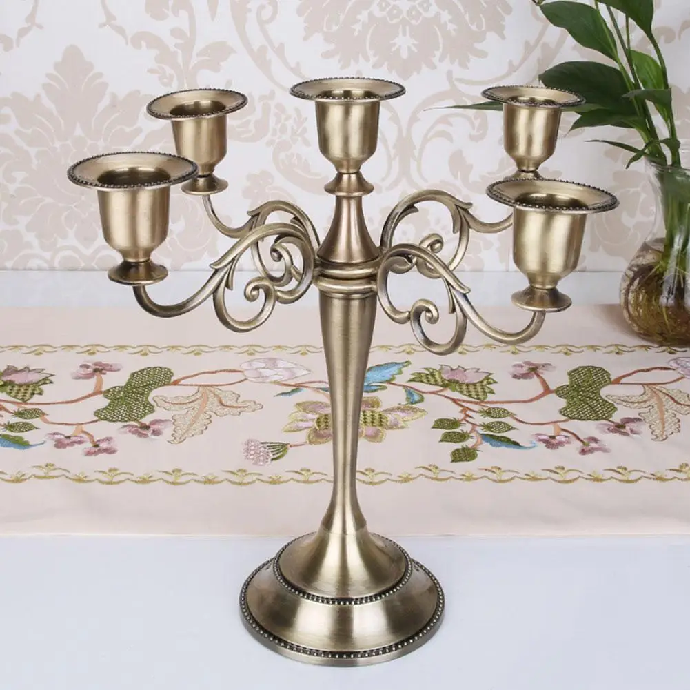 

European Metal Candle Holders Antique Retro Candlestick 3Heads/5Heads Candelabra for Wedding Props Dinning Table Hotel Decor
