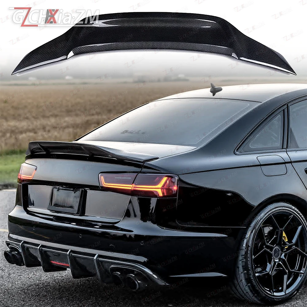 Фото Для Audi A6 S6 C7 2012-2016 гг., 100% настоящее углеродное волокно, высококачественный задний спойлер, купе, крышка багажника, стиль R, яркий черный задний спойлер №4