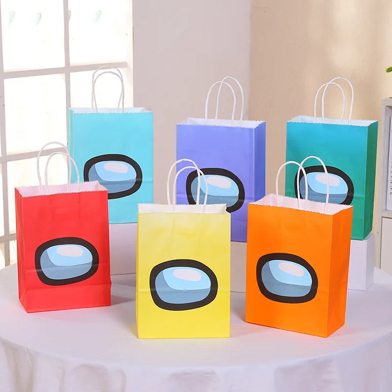

48/24/12/6pcs Among Kraft Paper Bags Bronzing Birthday Party Decor Favor Box Christmas Gift with Handle Cookie Packaging Bag