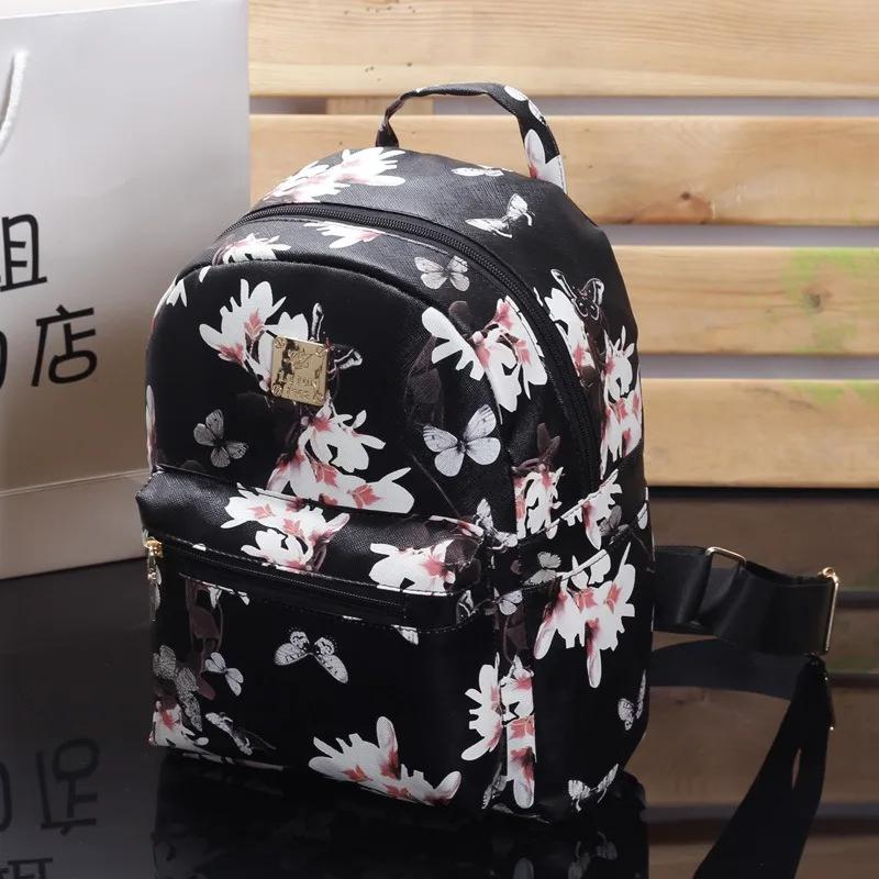 

New Fashion Butterfly Flower Children Backpack Floral Pattern PU Leather Leisure Backpack Student Baggage Leisure Travel Bag