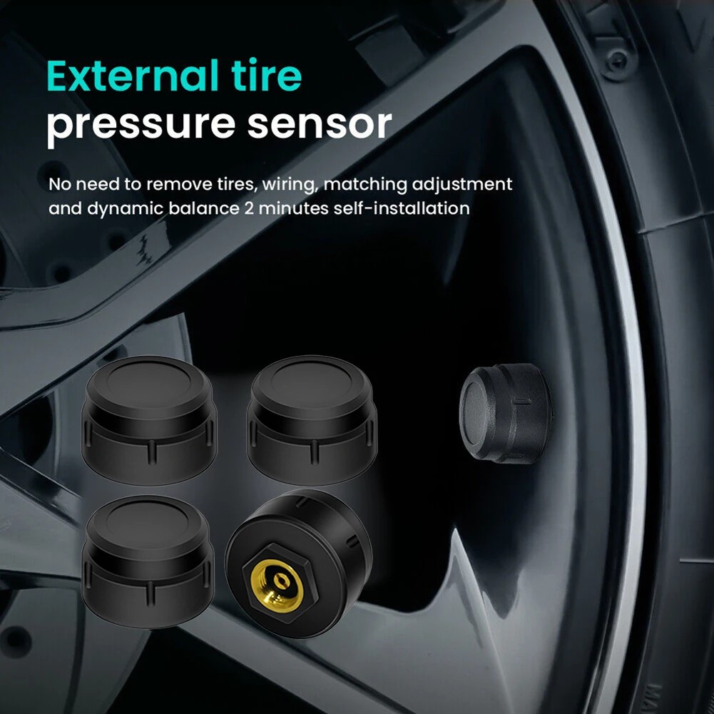 

Car TPMS Bluetooth Tire Pressure Monitoring System With 4 External Sensors App With Anti Theft Nuts Tire Pressure Monitoring