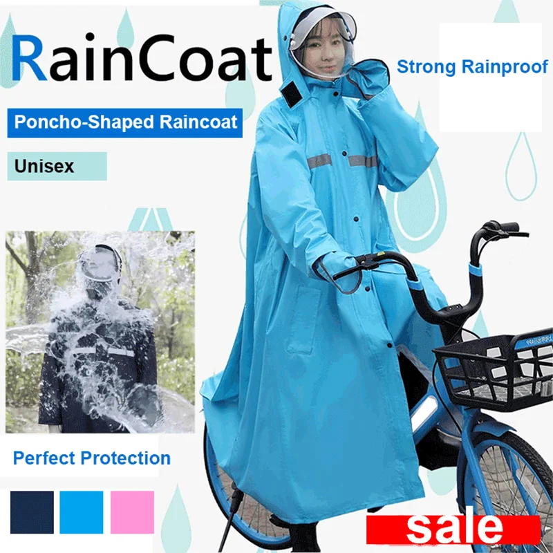 Adult Waterproof Long Raincoat Integrated Hooded For Outdoor Hiking Travel Fishing Climbing Thickened Detachable double brim