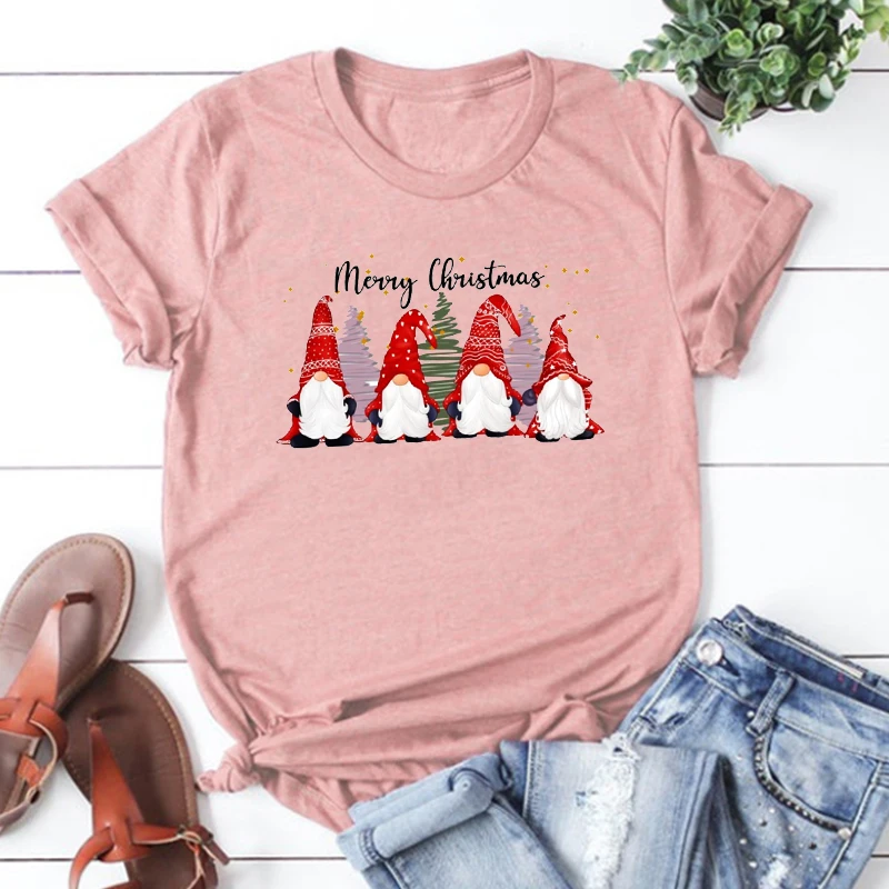 

Merry Christmas with Four Cute Gnomes Graphic T Shirts Aesthetic Merry Christmas Women Fashion Tops Cute Gnomes Tees M