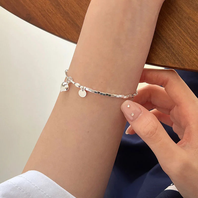 

S925 Sterling Silver wafer square Bracelet love girlfriends BRACELET WOMEN simple ins niche design sense b6929