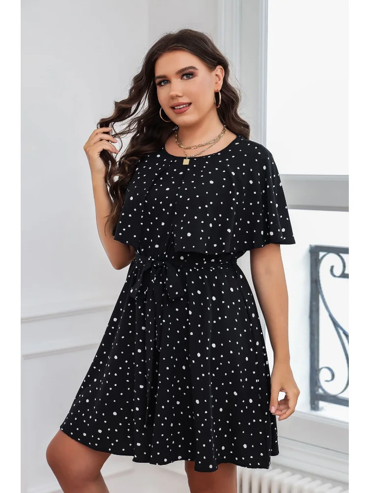 Summer new plus-size women fat mm French polka-dot slimming dress is the first slimming dress plus size women clothing