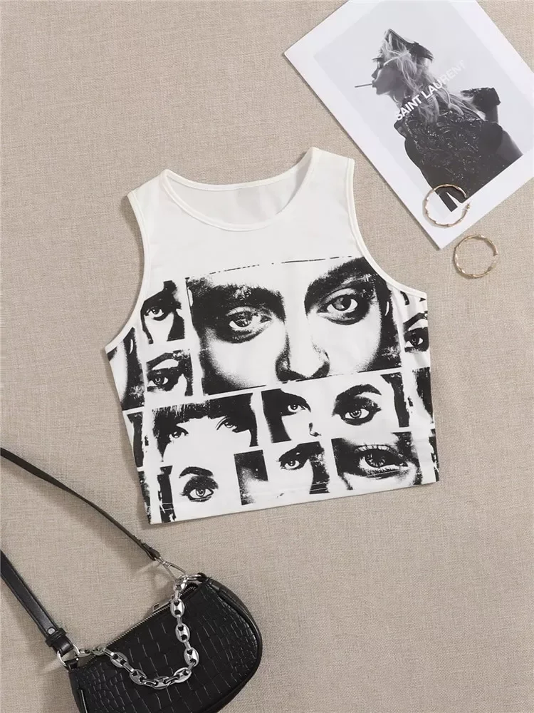 

High Street Style Y2K Figure Graphic Crop Top Women Summer Clothes Korean Fashion Sleeveless Tank Top Tee Shirt Streetwear 2022