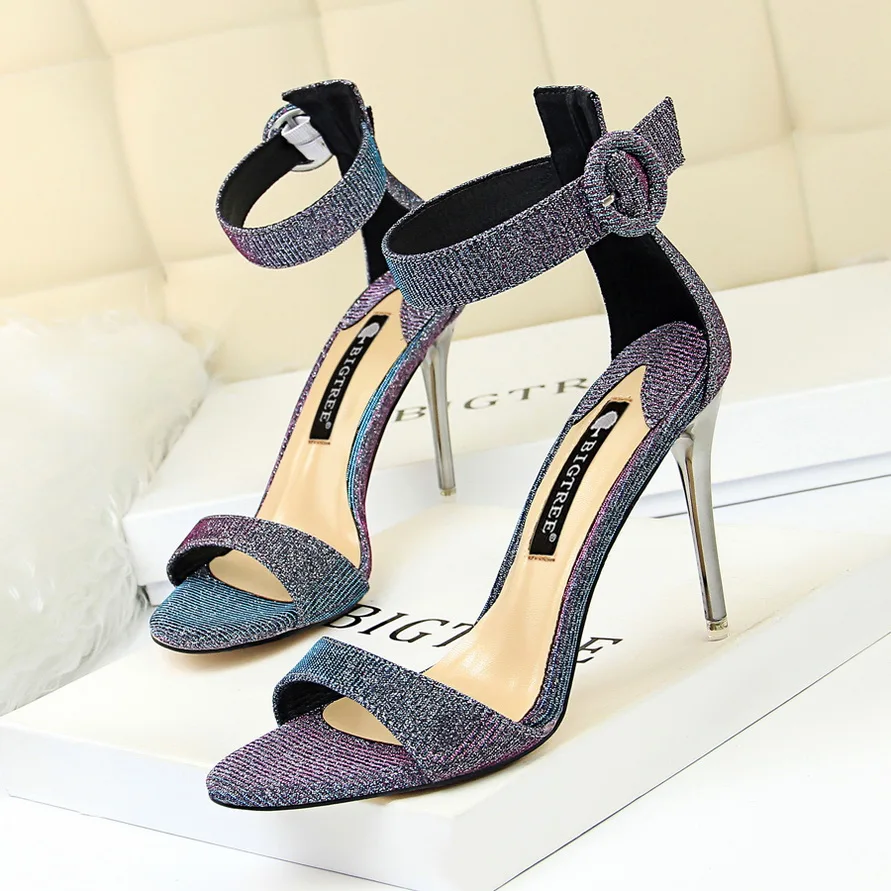 

2022 Fashion Summer Women 9.5cm High Thin Heels Buckle Strap Sandals Female Fetish Gladiator Shoe Lady Stiletto Valentine Pumps
