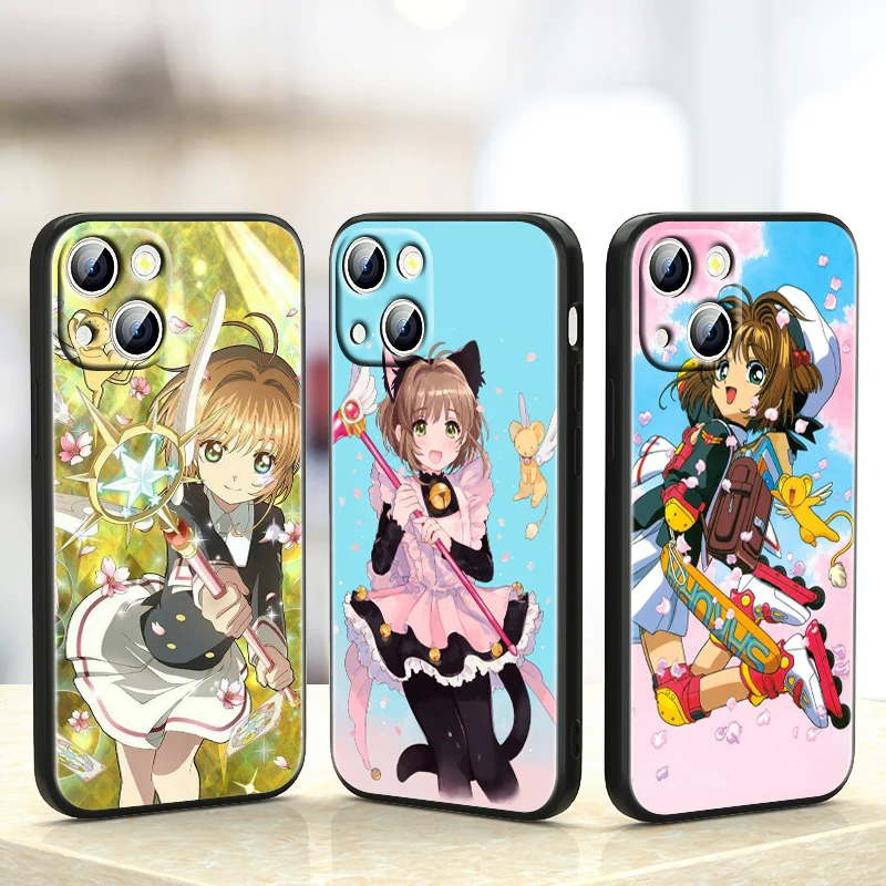 

Cardcaptor Sakura Magic Anime for Apple iPhone 13 12 11 Pro Max mini XS XR X 7 8 6S 5S SE 2020 Soft Black Phone Case Cover