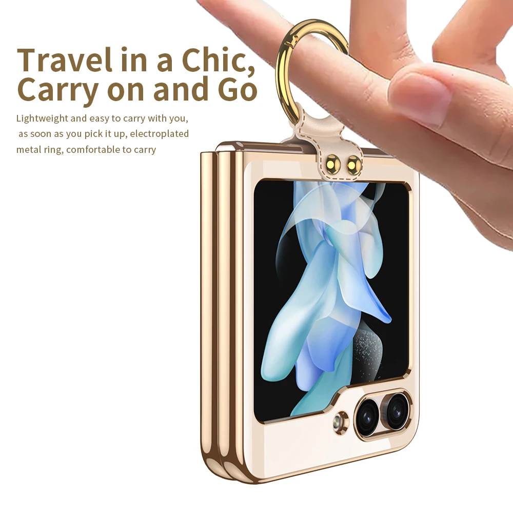 For Samsung Galaxy Z Flip 5 Case Ultra-thin Electroplated Transparent Ring Bracket Folding Shockproof Hard Back Case Accessories