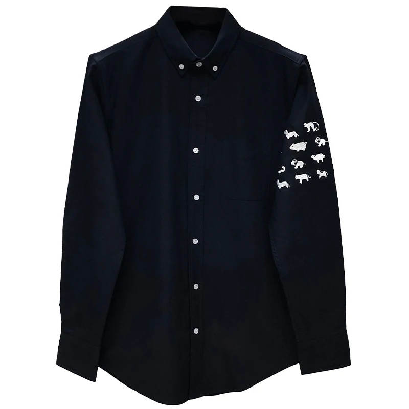 TB THOM Men's Slim-Fit Shirt Long-Sleeve Pattern Pocket Cotton Embroidery Shirt Tops Fashion Brand Men‘s Shirts High Quality