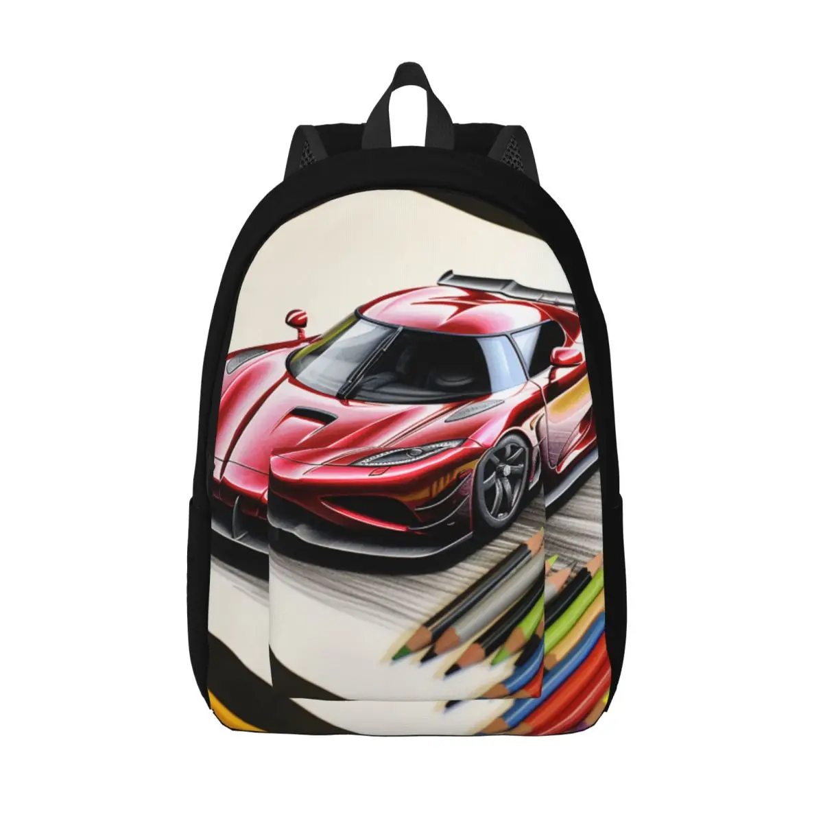 

Ultimate Sports Car Canvas Backpacks Colored Cartoon Pencil Art Outdoor Lightweight Backpack Style Bags