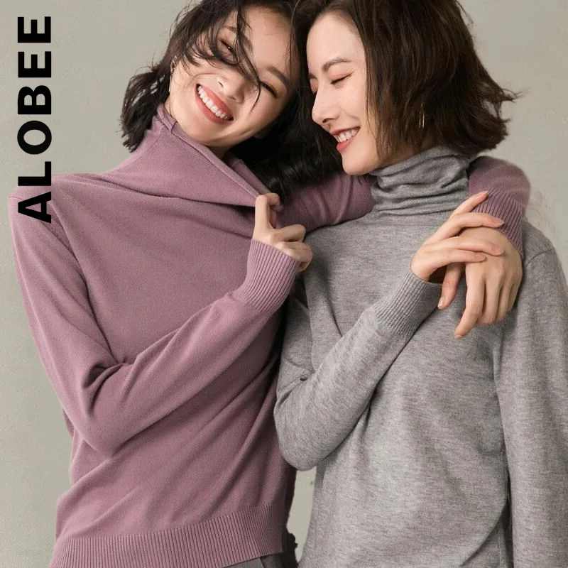 

Плотный женский свитер Alobee, трикотажный сексуальный вязаный свитер, базовый женский джемпер с высоким воротником, 2022 теплая Повседневная Ж...