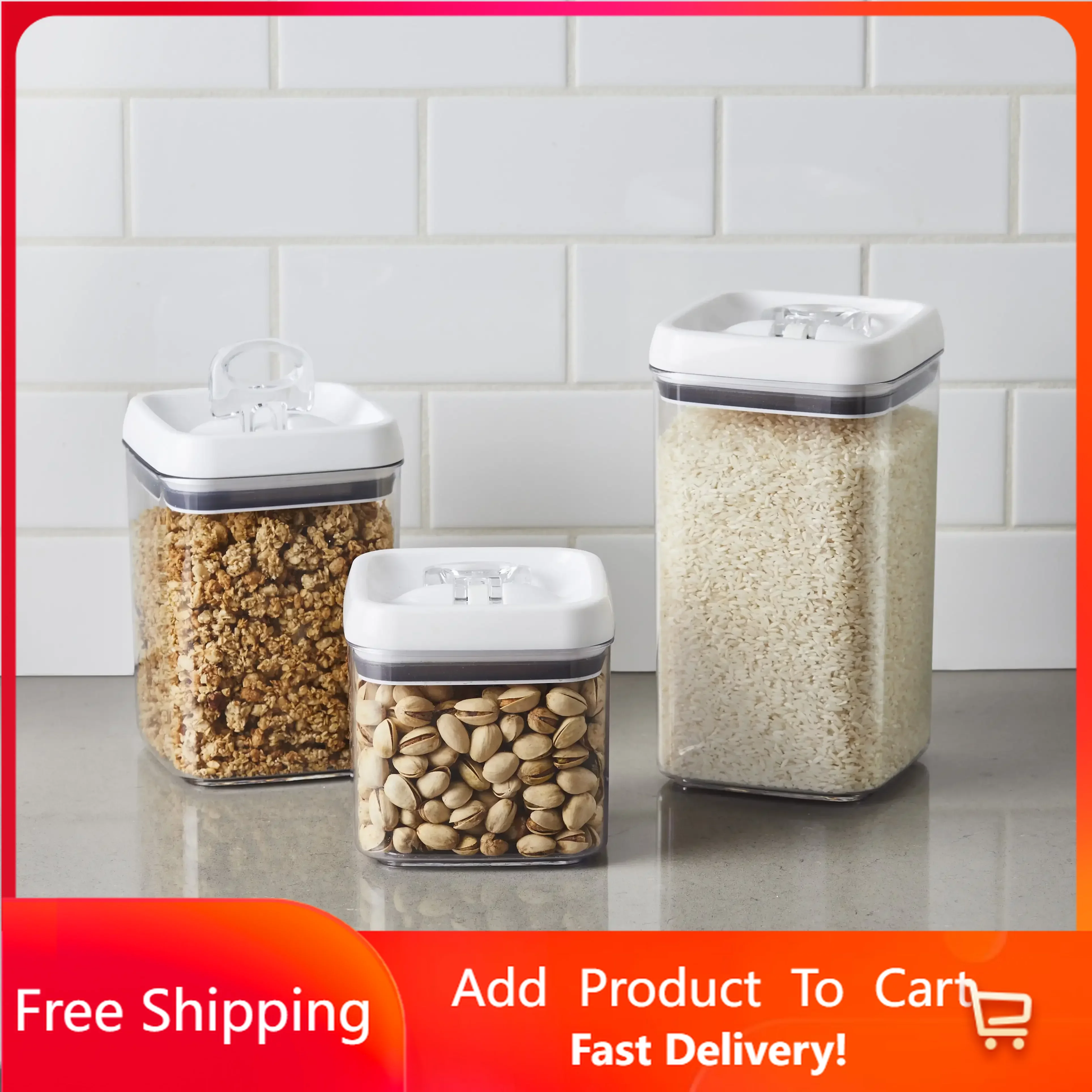 

Набор контейнеров для хранения продуктов, 3 квадратных контейнера с откидной крышкой, контейнеры для хранения продуктов, кухонные принадлежности