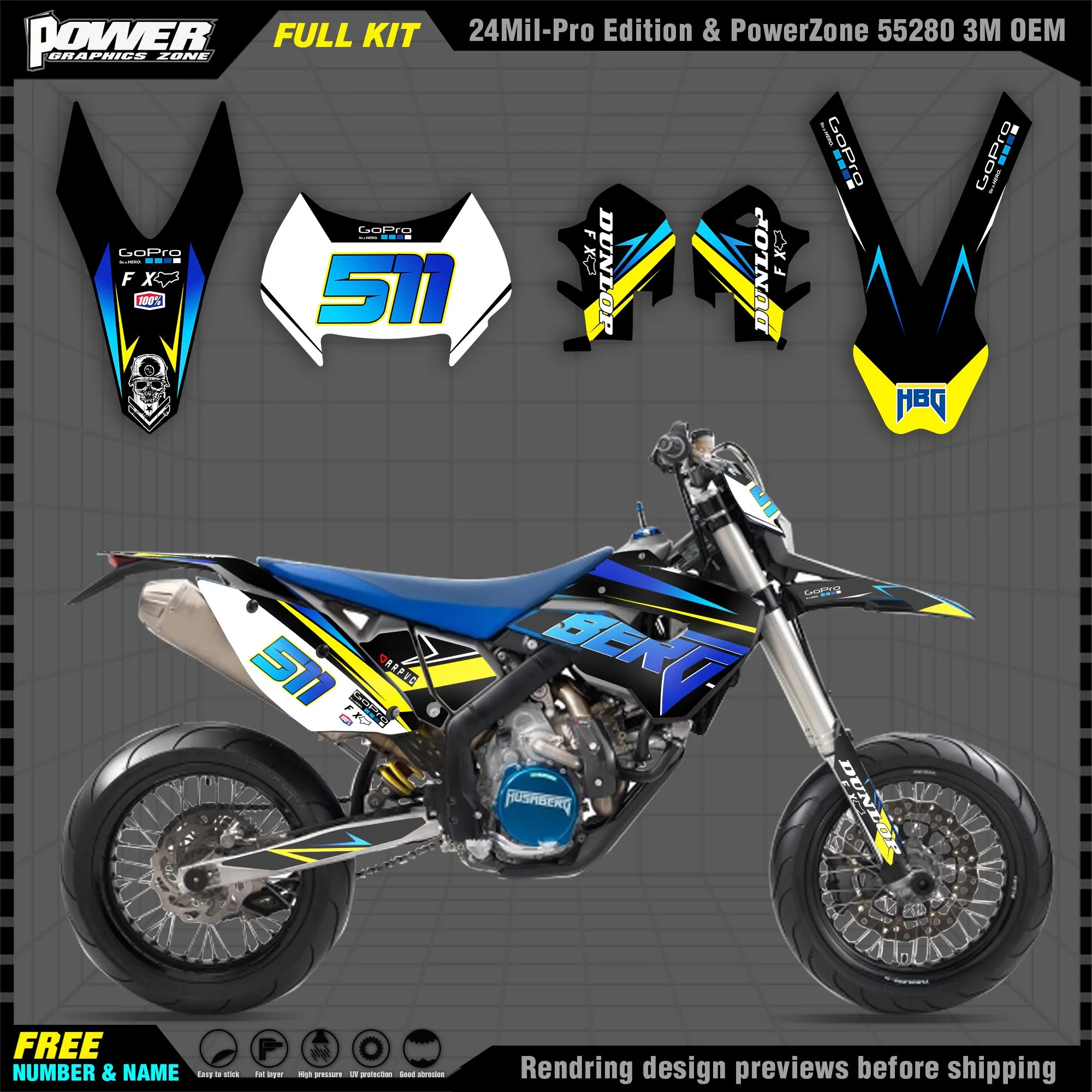 

PowerZone Custom Team Graphics Backgrounds Decals 3M Stickers Kit For HUSABERG 2009-2012 FE390 450 570-TE250 300-FX450-FS570