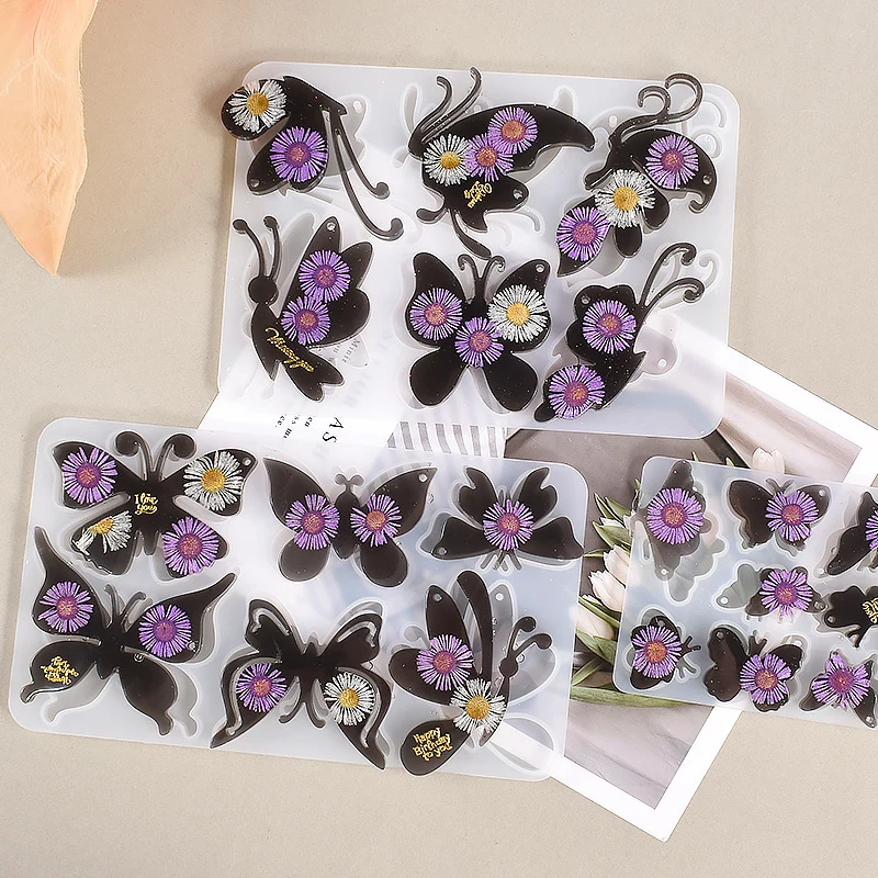 

4 Styles Butterfly Keychain Silicone Mold DIY Butterfly Pendant Epoxy Resin Casting Moulds Brooch Jewelry Crafts Accessories