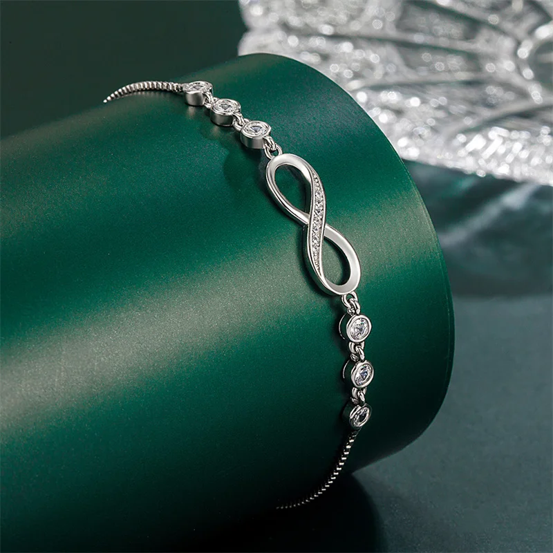 

925 Sterling Silver Bracelet Crystal Unlimited Love Bracelet Women's Fashion Simple Engagement Wedding Charm Jewelry Gift