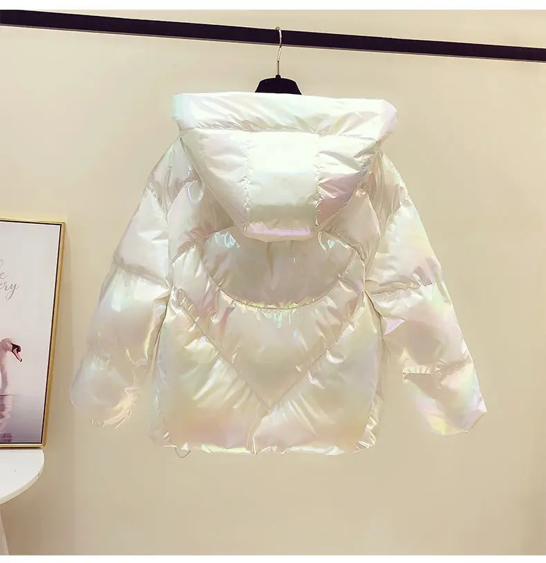 2022 New Wash-free Glossy Short Down Padded Jacket Winter Jacket Fashion Padded Hooded Cotton Jacket Bread Clothing For Ladies