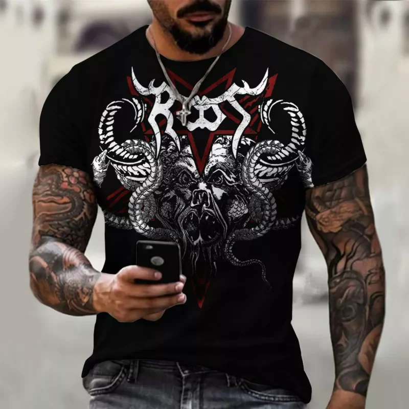 

Hot Sale In Summer Fashion Handsome Men's Horn Monster 3D Printing T-shirt Summer Hip-hop Style T-shirt Short Sleeve Fashion Str