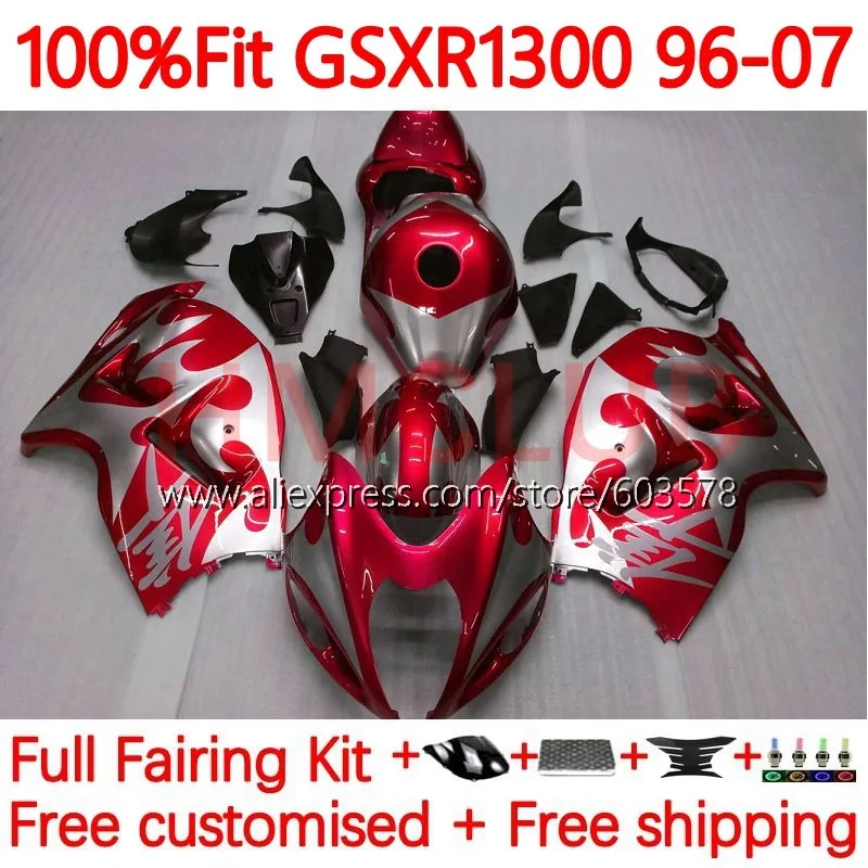 

Injection For SUZUKI Hayabusa GSXR-1300 GSXR 1300 CC GSXR1300 96 97 98 99 00 01 02 03 04 05 06 07 red silvery Fairing 104No.195